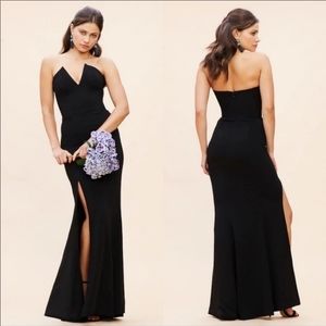 DRESS THE POPULATION Fernanda Black Strapless Slit Gown Dress